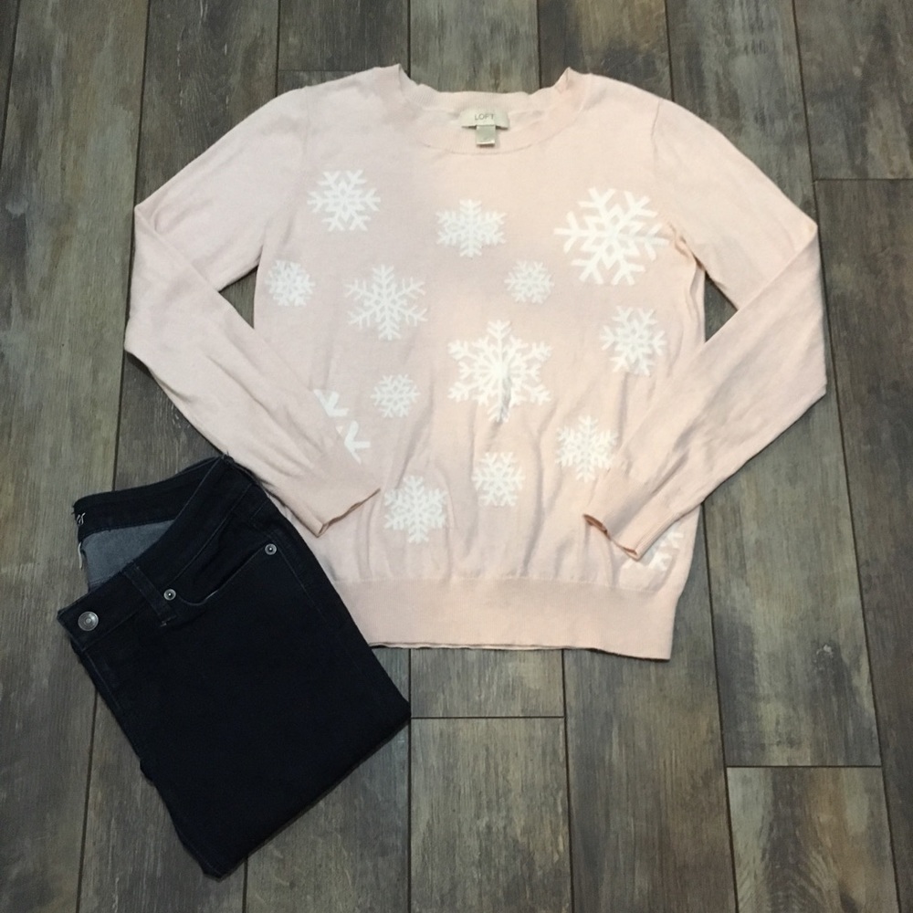 LOFT light pink snowflake sweater medium